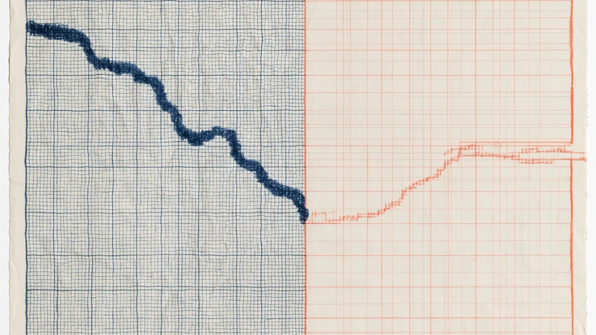 Dos cuadrículas, azul y terracota, unidas por trazos que cambian de nivel